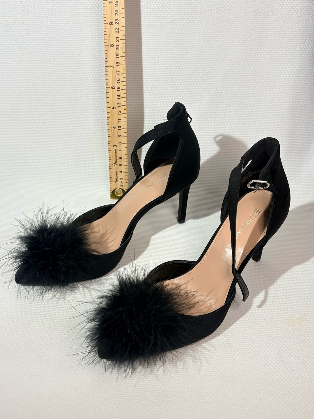 BCBGeneration Black Feather Pom Pom Stiletto Heels